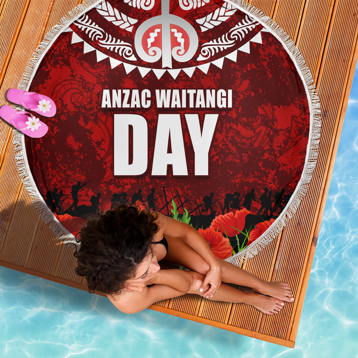 New Zealand ANZAC Waitangi Day Beach Blanket Hei Tiki and Soldier