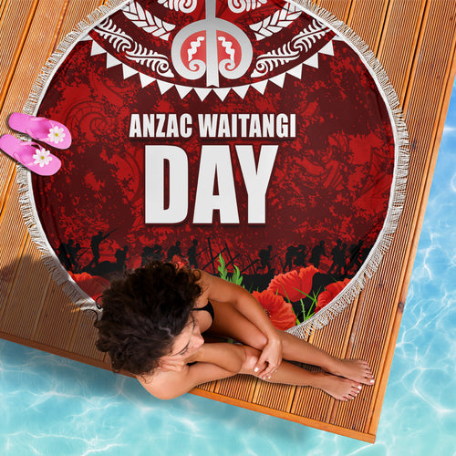 New Zealand ANZAC Waitangi Day Beach Blanket Hei Tiki and Soldier