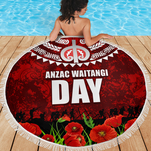 New Zealand ANZAC Waitangi Day Beach Blanket Hei Tiki and Soldier