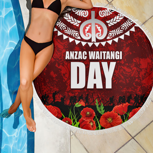 New Zealand ANZAC Waitangi Day Beach Blanket Hei Tiki and Soldier