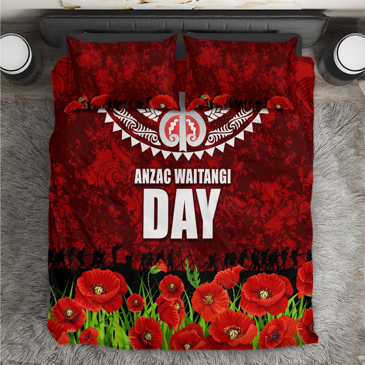 New Zealand ANZAC Waitangi Day Bedding Set Hei Tiki and Soldier