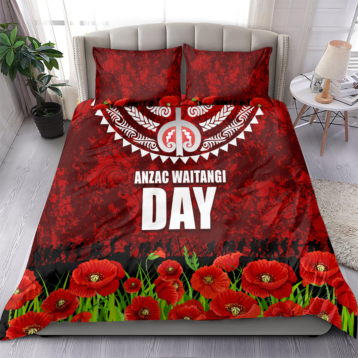 New Zealand ANZAC Waitangi Day Bedding Set Hei Tiki and Soldier