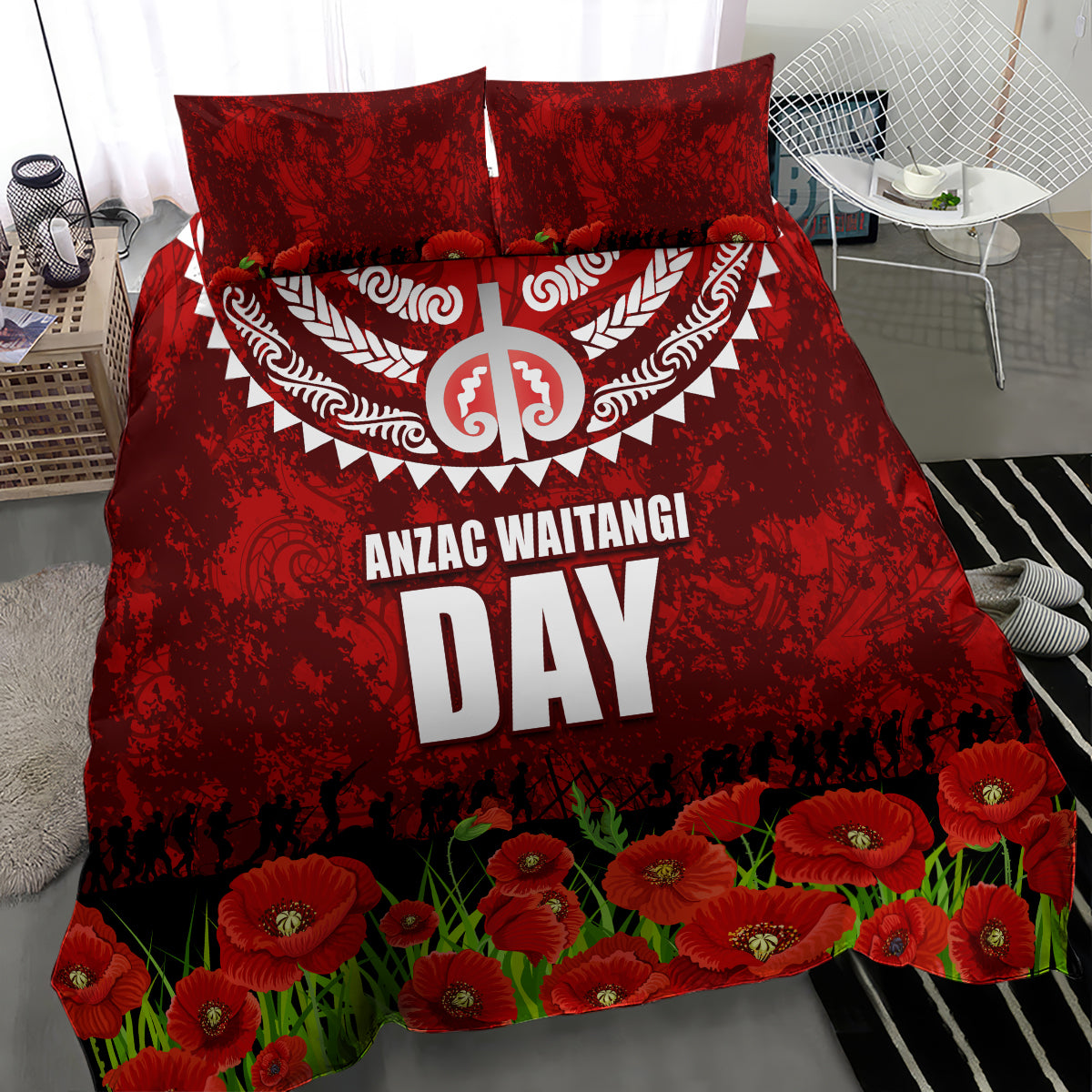 New Zealand ANZAC Waitangi Day Bedding Set Hei Tiki and Soldier