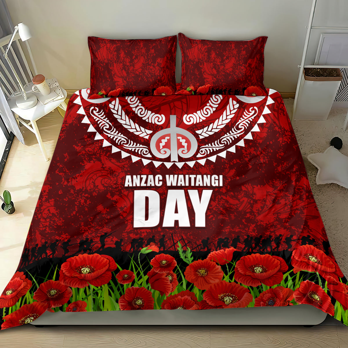 New Zealand ANZAC Waitangi Day Bedding Set Hei Tiki and Soldier
