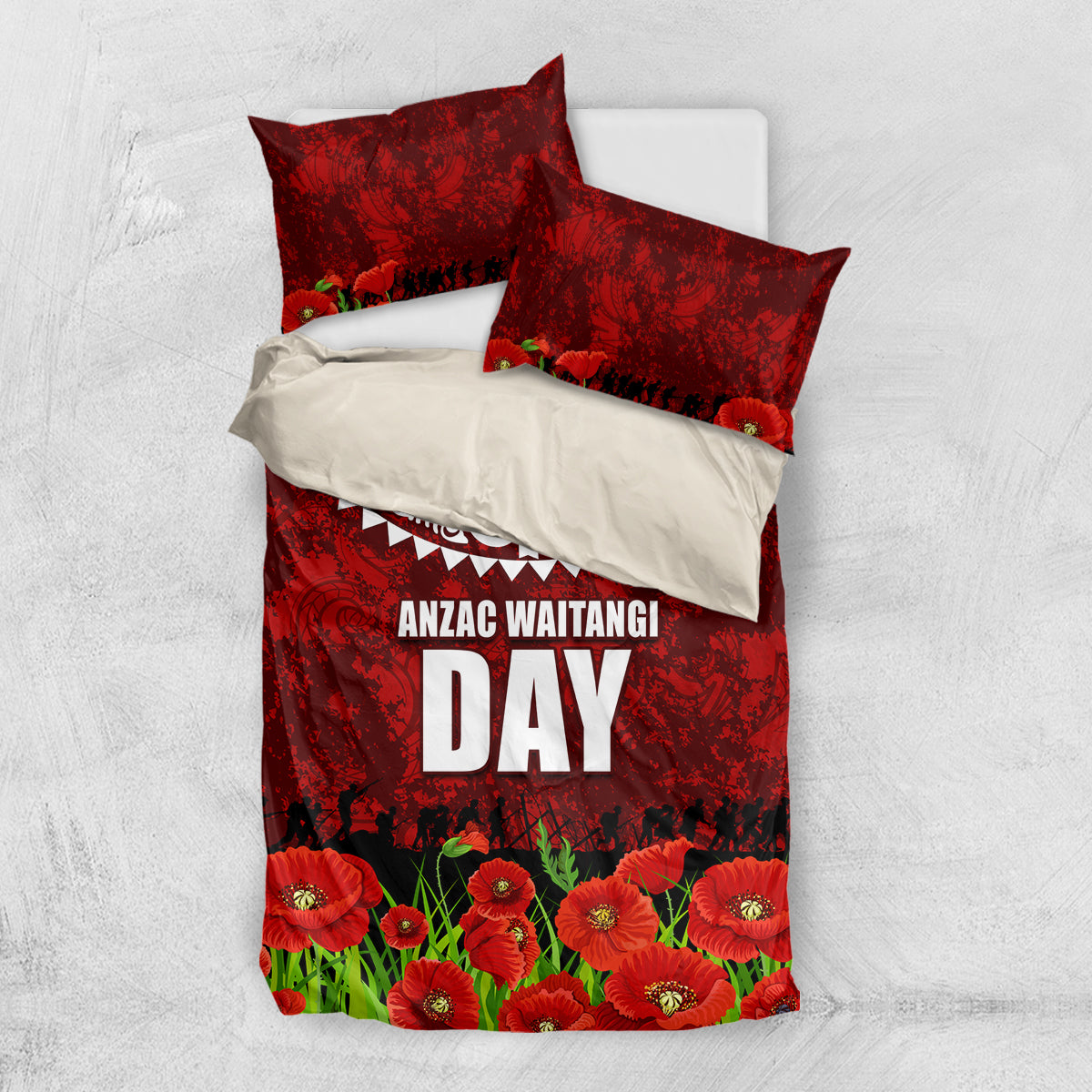 New Zealand ANZAC Waitangi Day Bedding Set Hei Tiki and Soldier