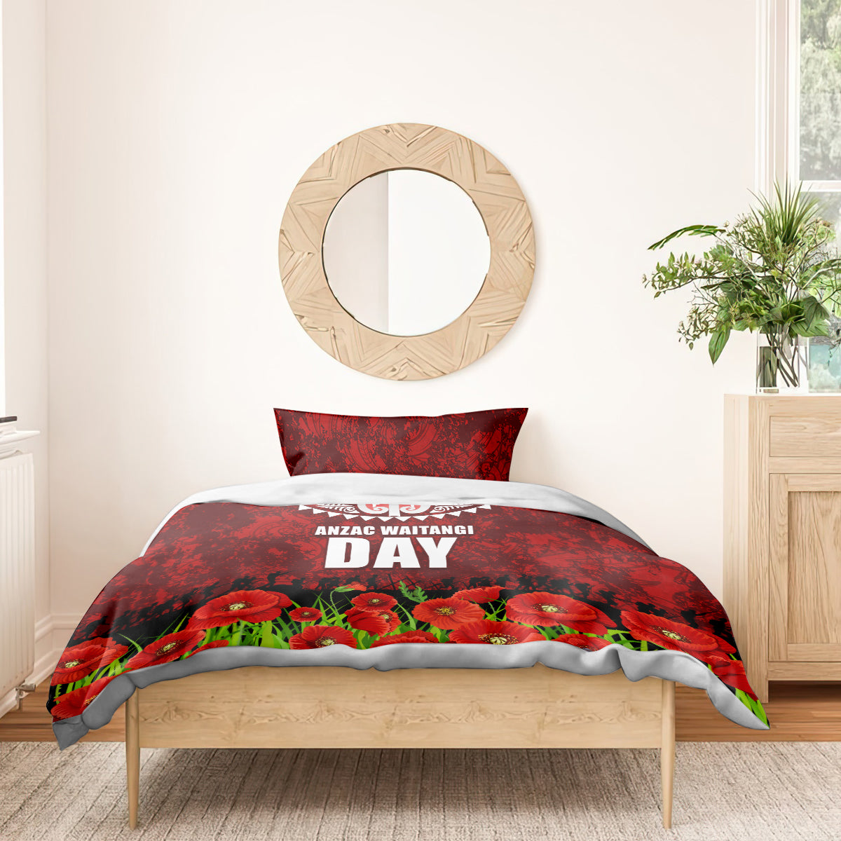New Zealand ANZAC Waitangi Day Bedding Set Hei Tiki and Soldier