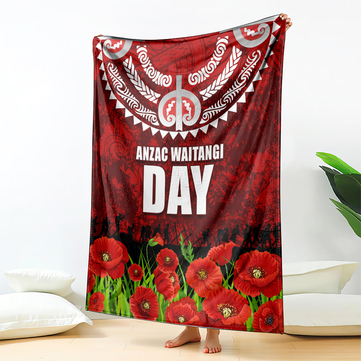 New Zealand ANZAC Waitangi Day Blanket Hei Tiki and Soldier