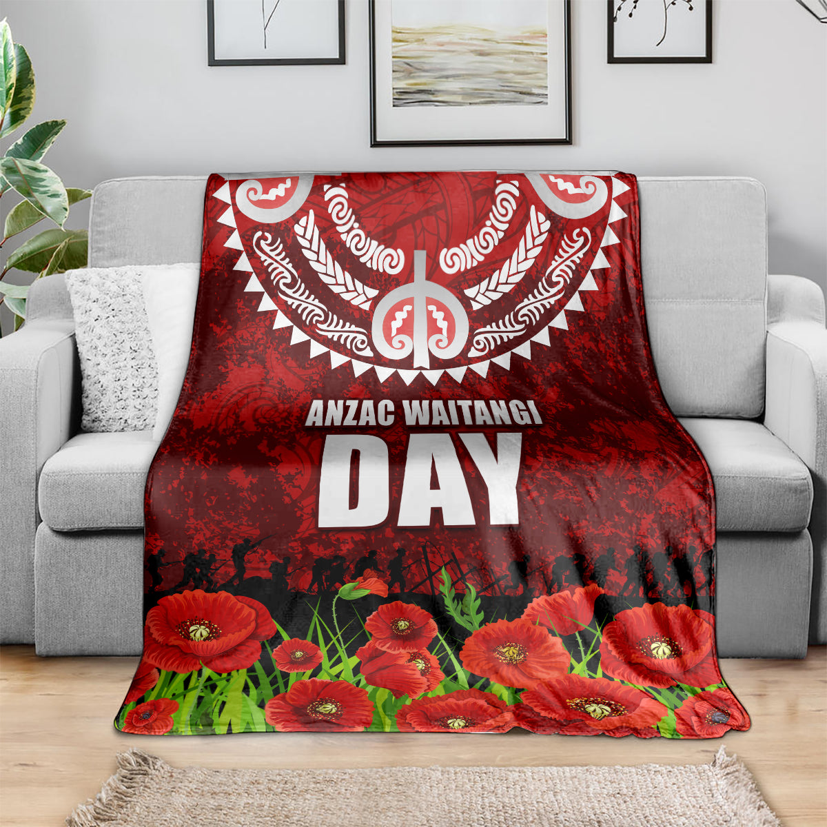 New Zealand ANZAC Waitangi Day Blanket Hei Tiki and Soldier