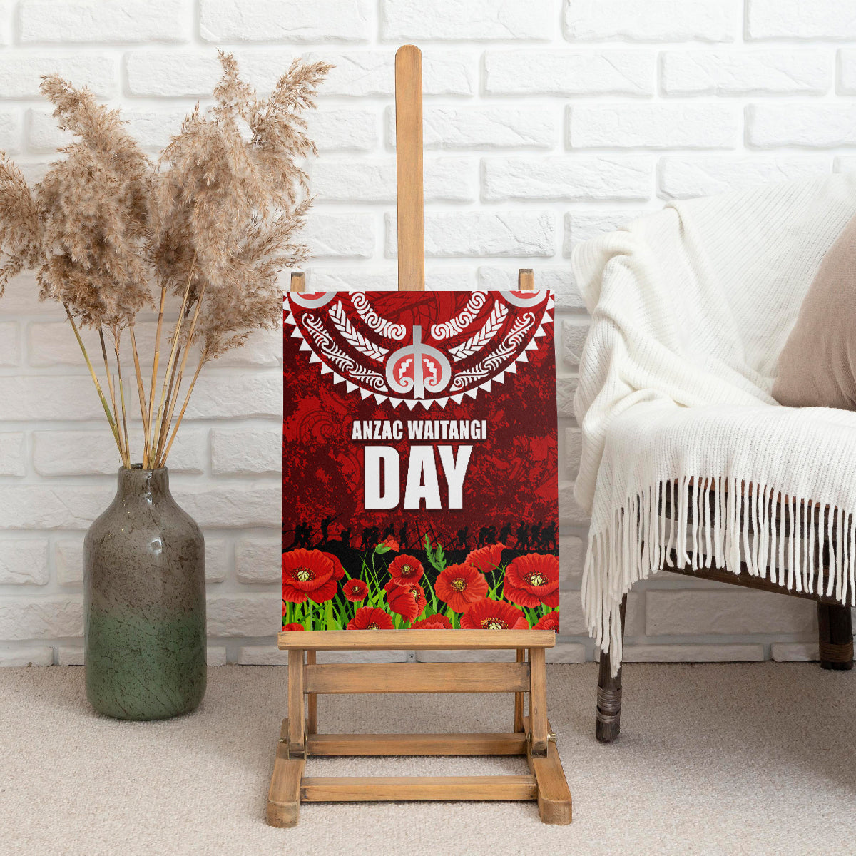 New Zealand ANZAC Waitangi Day Canvas Wall Art Hei Tiki and Soldier