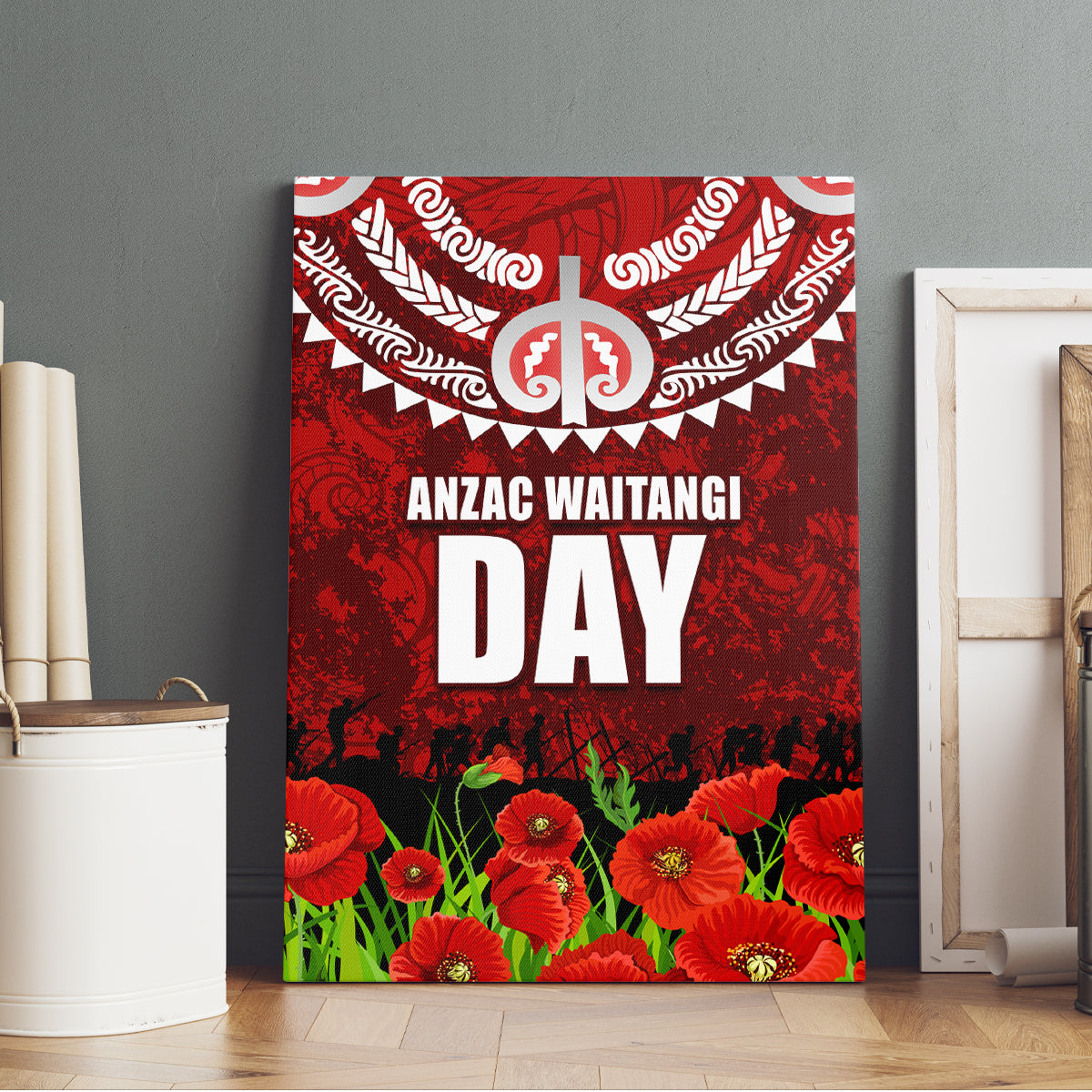 New Zealand ANZAC Waitangi Day Canvas Wall Art Hei Tiki and Soldier