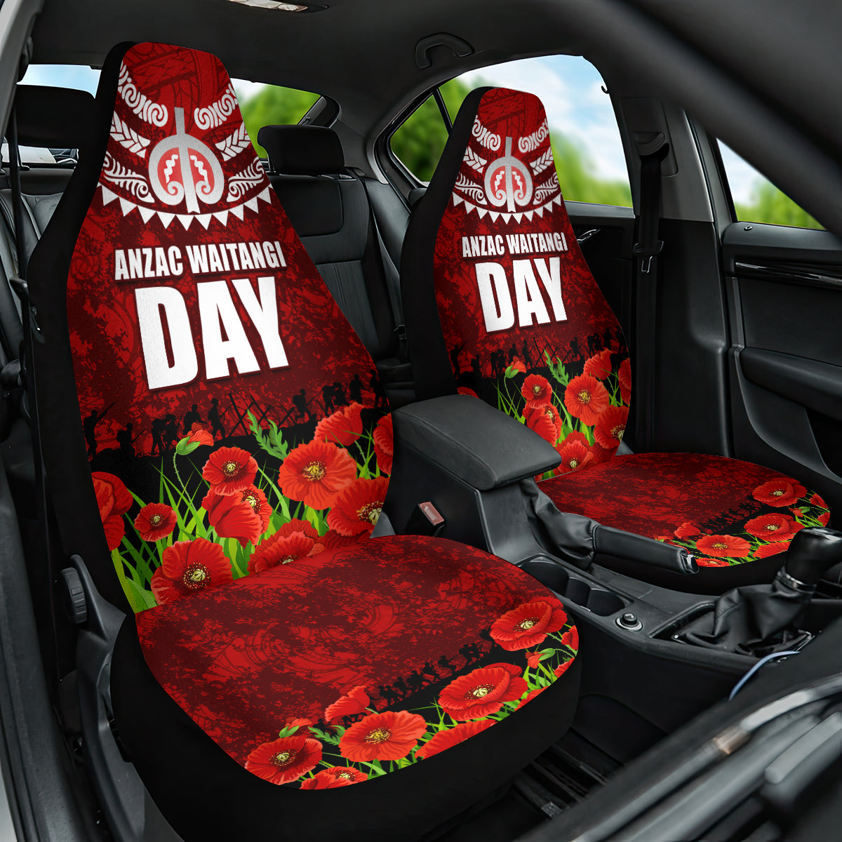New Zealand ANZAC Waitangi Day Car Seat Cover Hei Tiki and Soldier