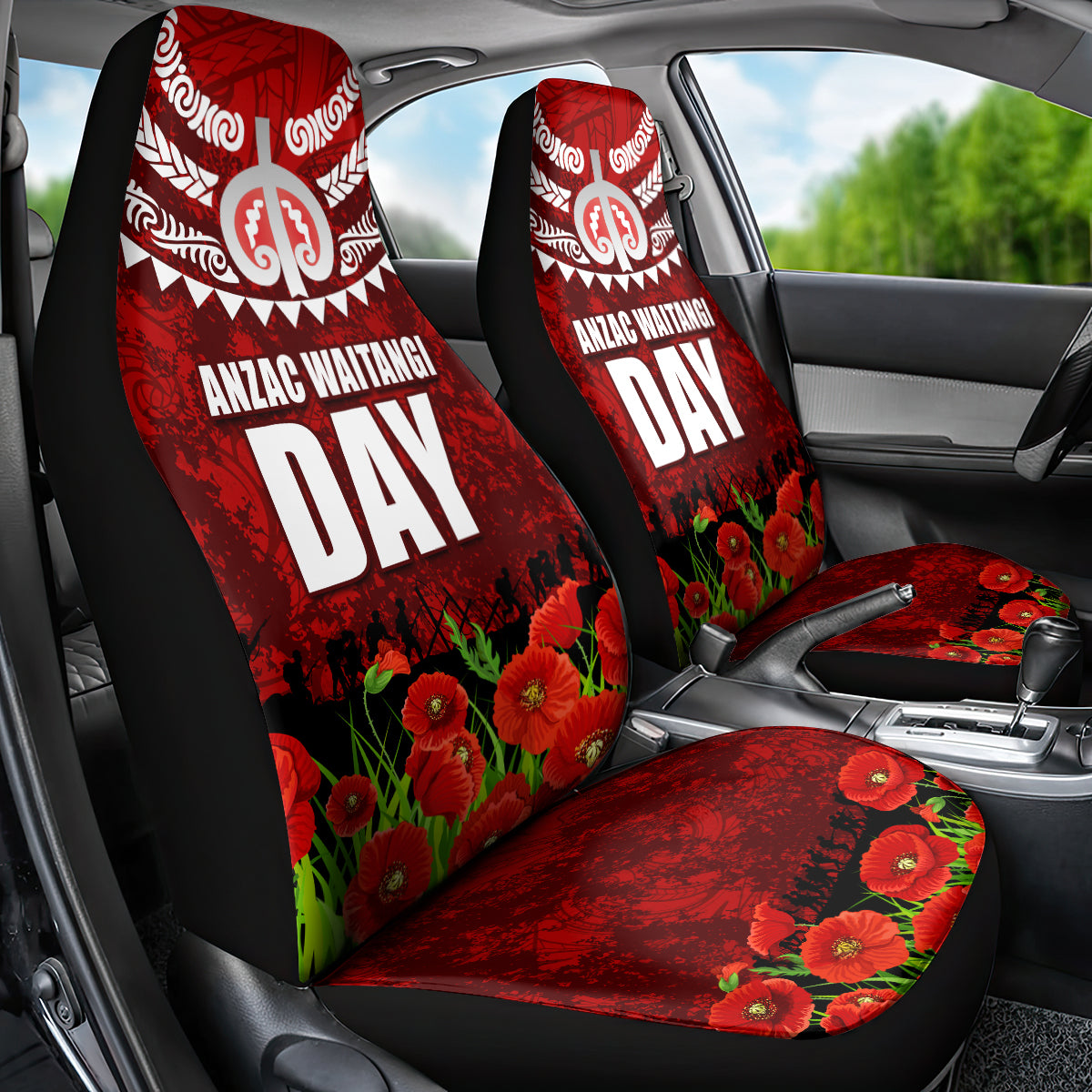 New Zealand ANZAC Waitangi Day Car Seat Cover Hei Tiki and Soldier