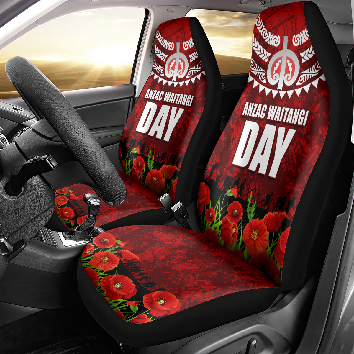 New Zealand ANZAC Waitangi Day Car Seat Cover Hei Tiki and Soldier