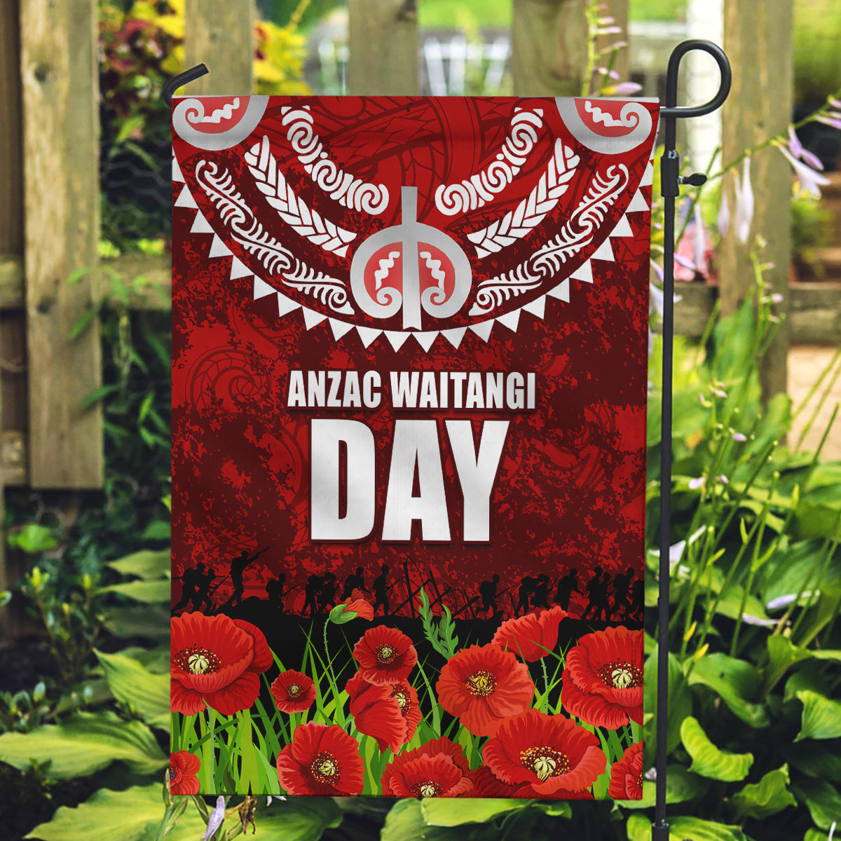 New Zealand ANZAC Waitangi Day Garden Flag Hei Tiki and Soldier