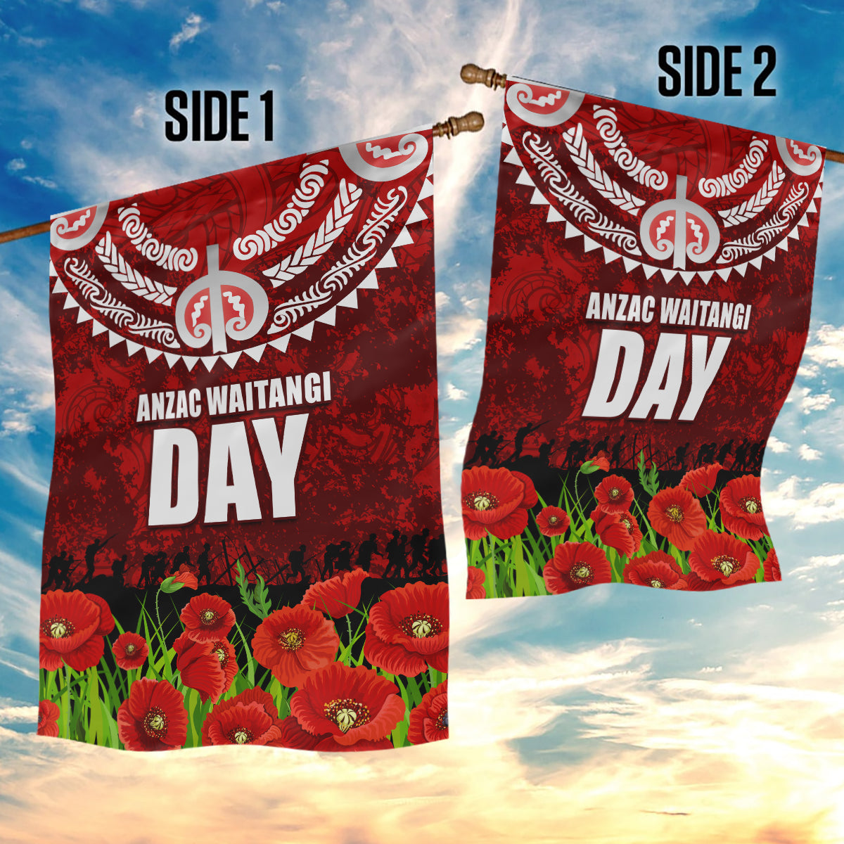 New Zealand ANZAC Waitangi Day Garden Flag Hei Tiki and Soldier