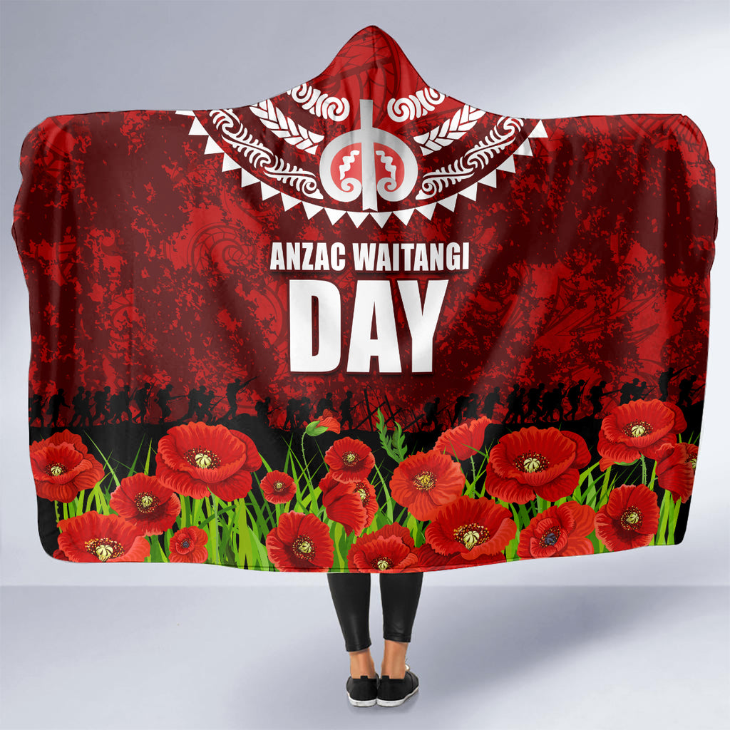 New Zealand ANZAC Waitangi Day Hooded Blanket Hei Tiki and Soldier