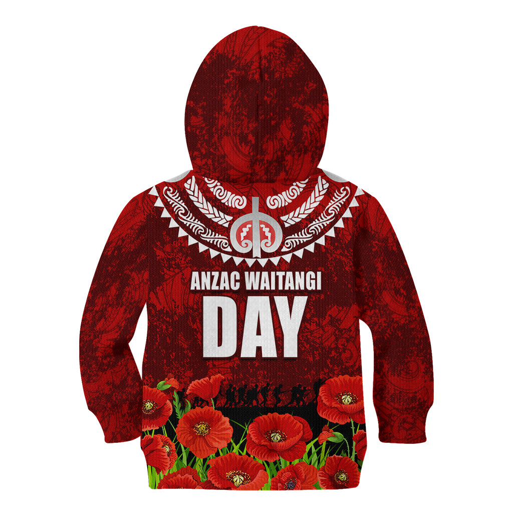 New Zealand ANZAC Waitangi Day Kid Hoodie Hei Tiki and Soldier
