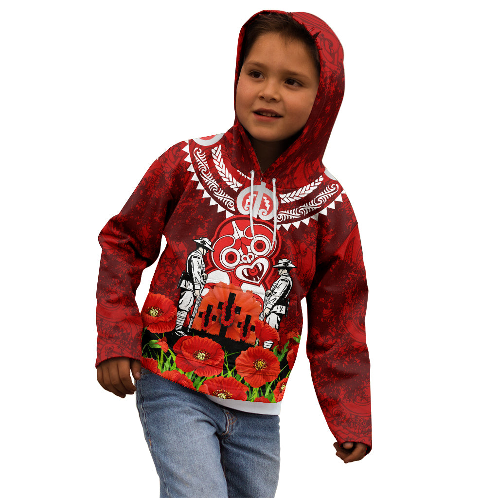 New Zealand ANZAC Waitangi Day Kid Hoodie Hei Tiki and Soldier