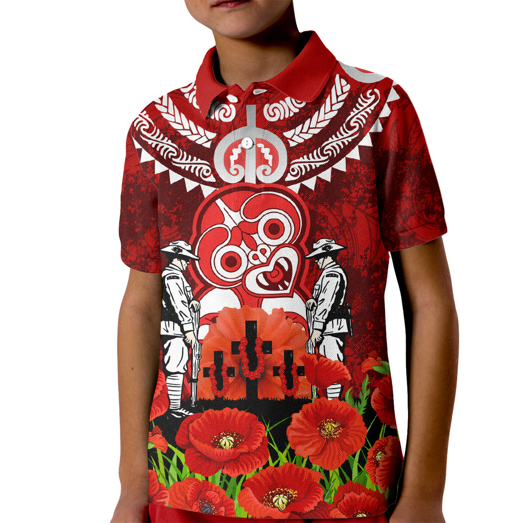 New Zealand ANZAC Waitangi Day Kid Polo Shirt Hei Tiki and Soldier