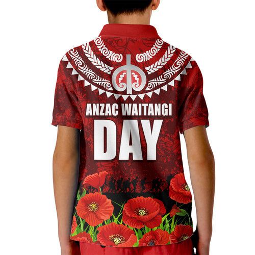 New Zealand ANZAC Waitangi Day Kid Polo Shirt Hei Tiki and Soldier