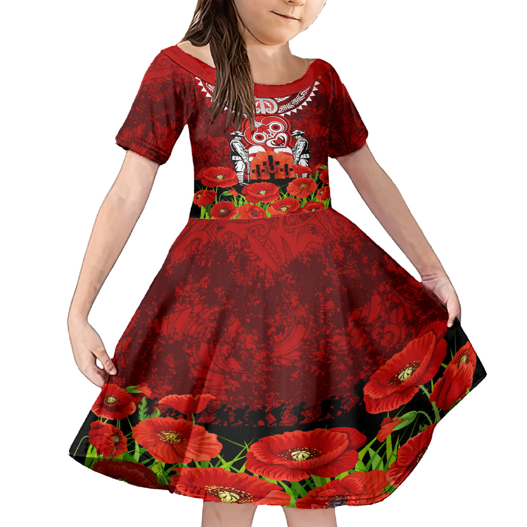 New Zealand ANZAC Waitangi Day Kid Short Sleeve Dress Hei Tiki and Soldier