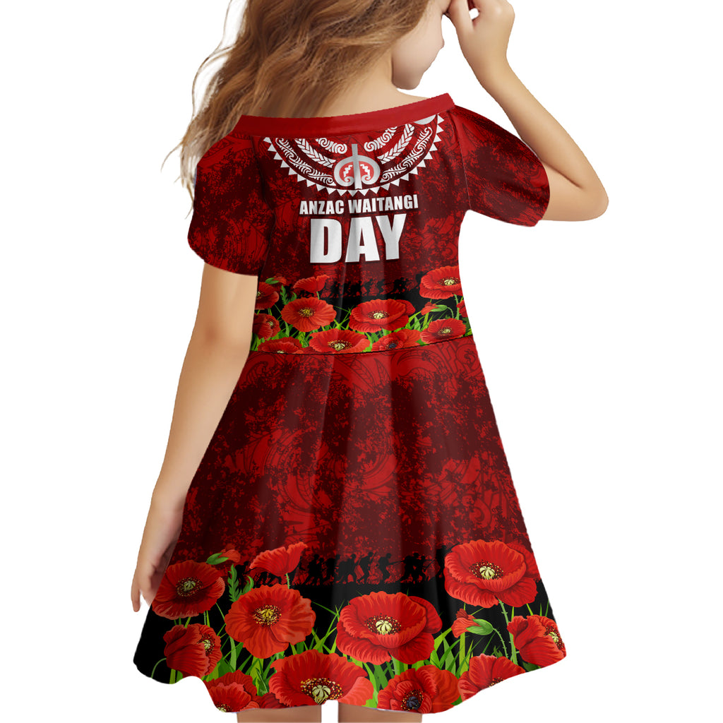 New Zealand ANZAC Waitangi Day Kid Short Sleeve Dress Hei Tiki and Soldier
