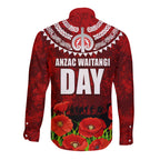 New Zealand ANZAC Waitangi Day Long Sleeve Button Shirt Hei Tiki and Soldier