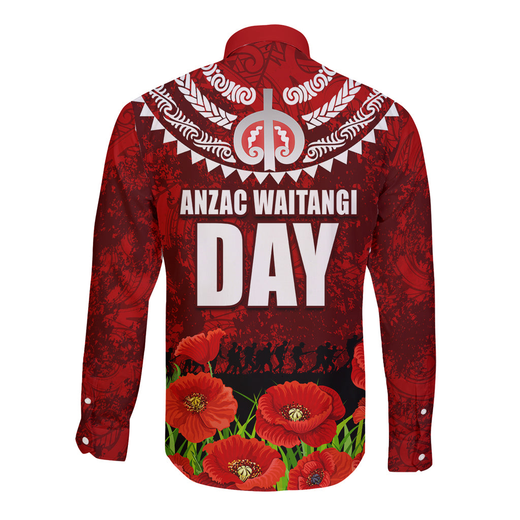 New Zealand ANZAC Waitangi Day Long Sleeve Button Shirt Hei Tiki and Soldier