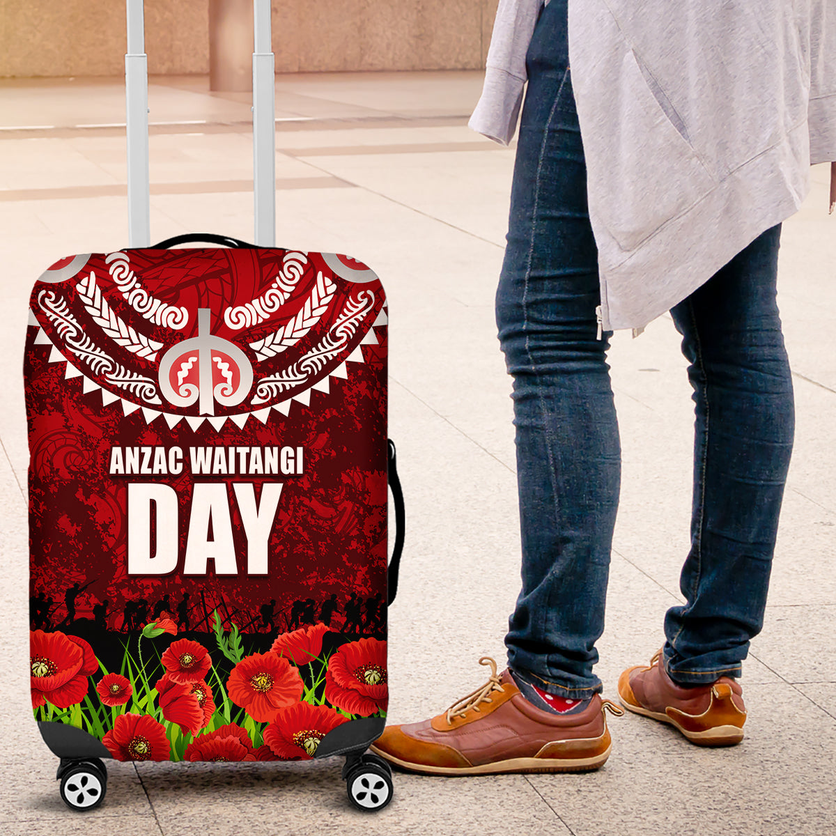 New Zealand ANZAC Waitangi Day Luggage Cover Hei Tiki and Soldier