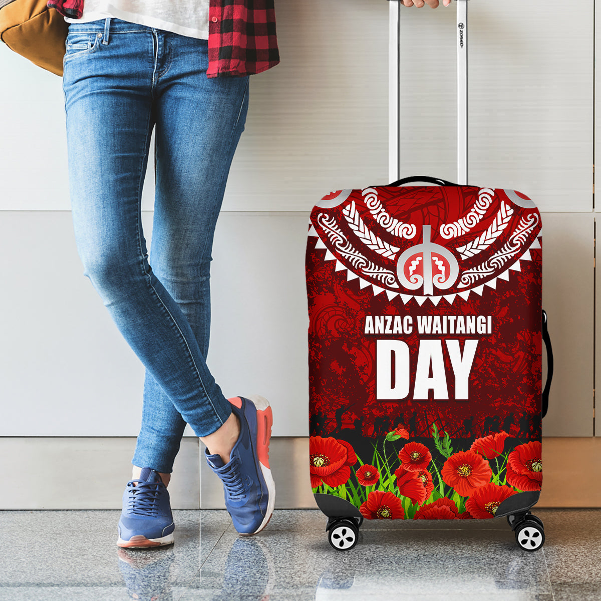 New Zealand ANZAC Waitangi Day Luggage Cover Hei Tiki and Soldier