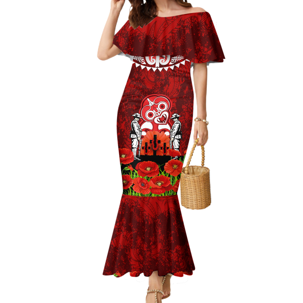 New Zealand ANZAC Waitangi Day Mermaid Dress Hei Tiki and Soldier