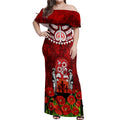 New Zealand ANZAC Waitangi Day Off Shoulder Maxi Dress Hei Tiki and Soldier