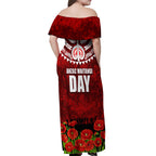 New Zealand ANZAC Waitangi Day Off Shoulder Maxi Dress Hei Tiki and Soldier