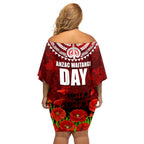 New Zealand ANZAC Waitangi Day Off Shoulder Short Dress Hei Tiki and Soldier