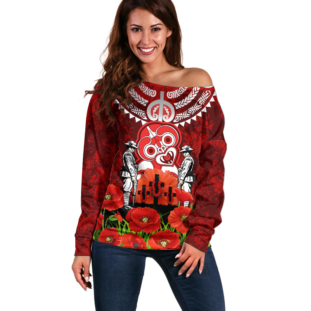 New Zealand ANZAC Waitangi Day Off Shoulder Sweater Hei Tiki and Soldier