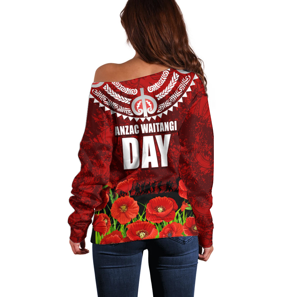 New Zealand ANZAC Waitangi Day Off Shoulder Sweater Hei Tiki and Soldier