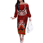New Zealand ANZAC Waitangi Day Off The Shoulder Long Sleeve Dress Hei Tiki and Soldier