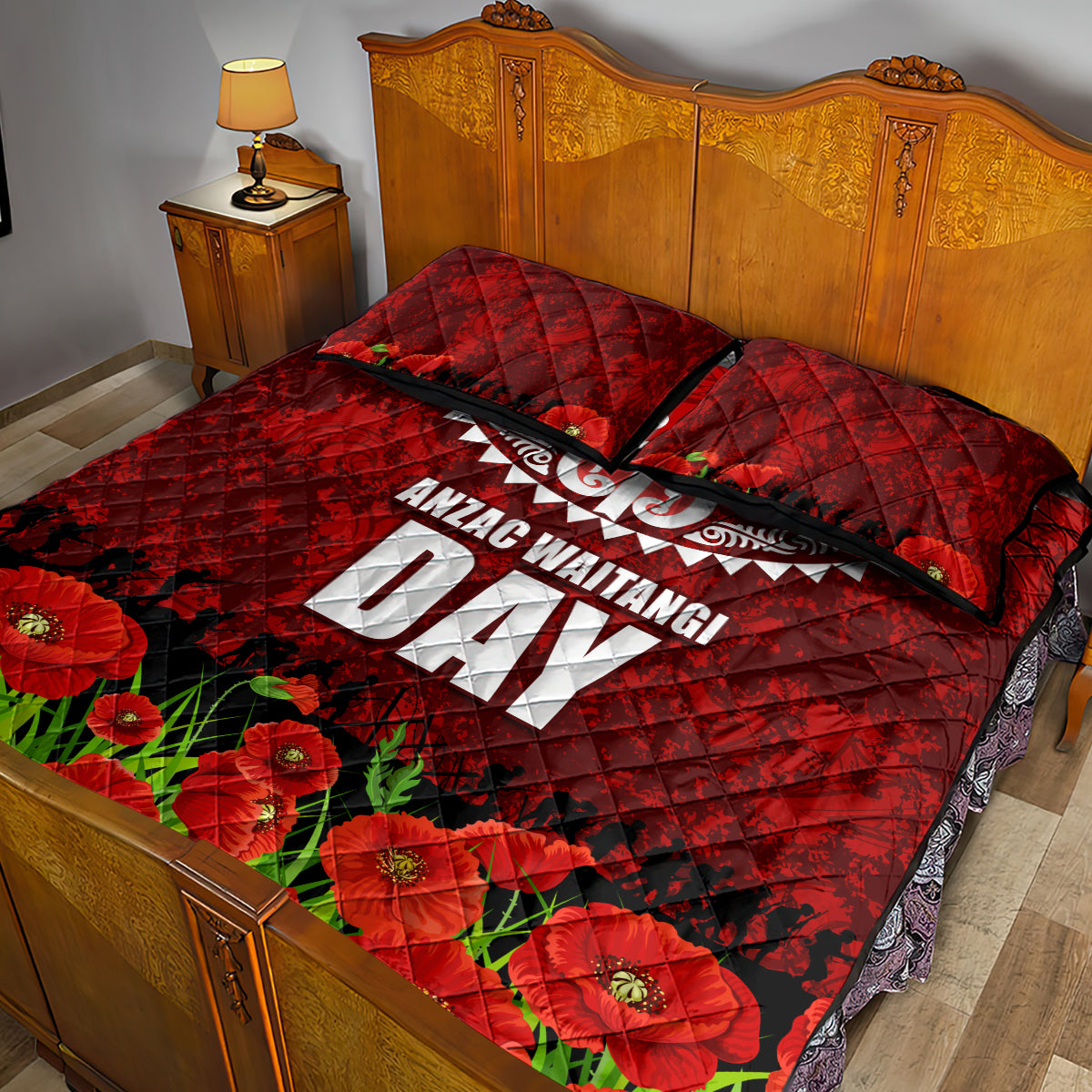 New Zealand ANZAC Waitangi Day Quilt Bed Set Hei Tiki and Soldier