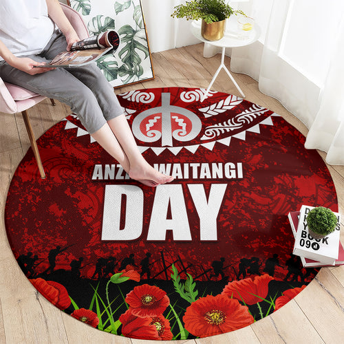 New Zealand ANZAC Waitangi Day Round Carpet Hei Tiki and Soldier