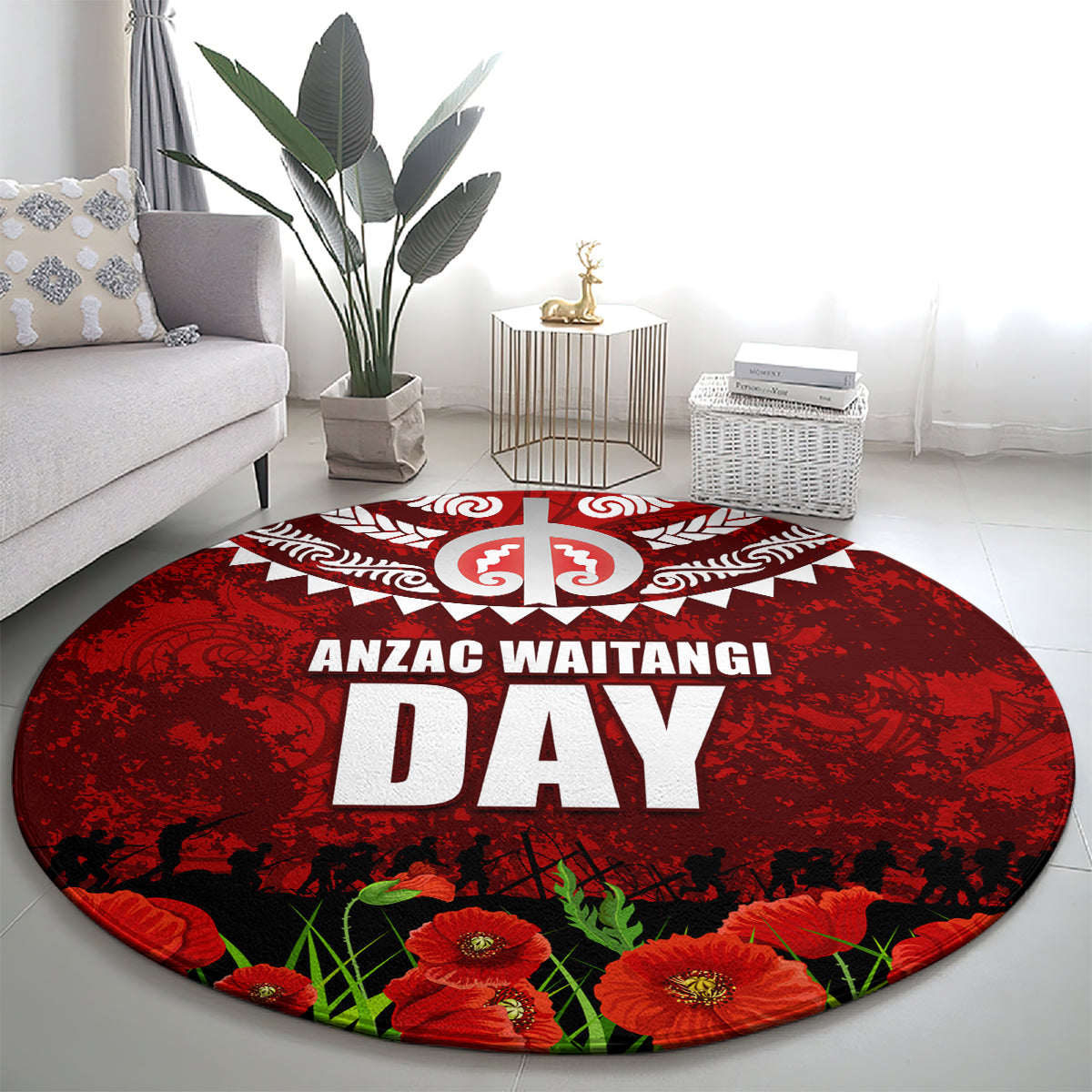 New Zealand ANZAC Waitangi Day Round Carpet Hei Tiki and Soldier