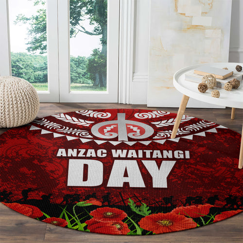 New Zealand ANZAC Waitangi Day Round Carpet Hei Tiki and Soldier