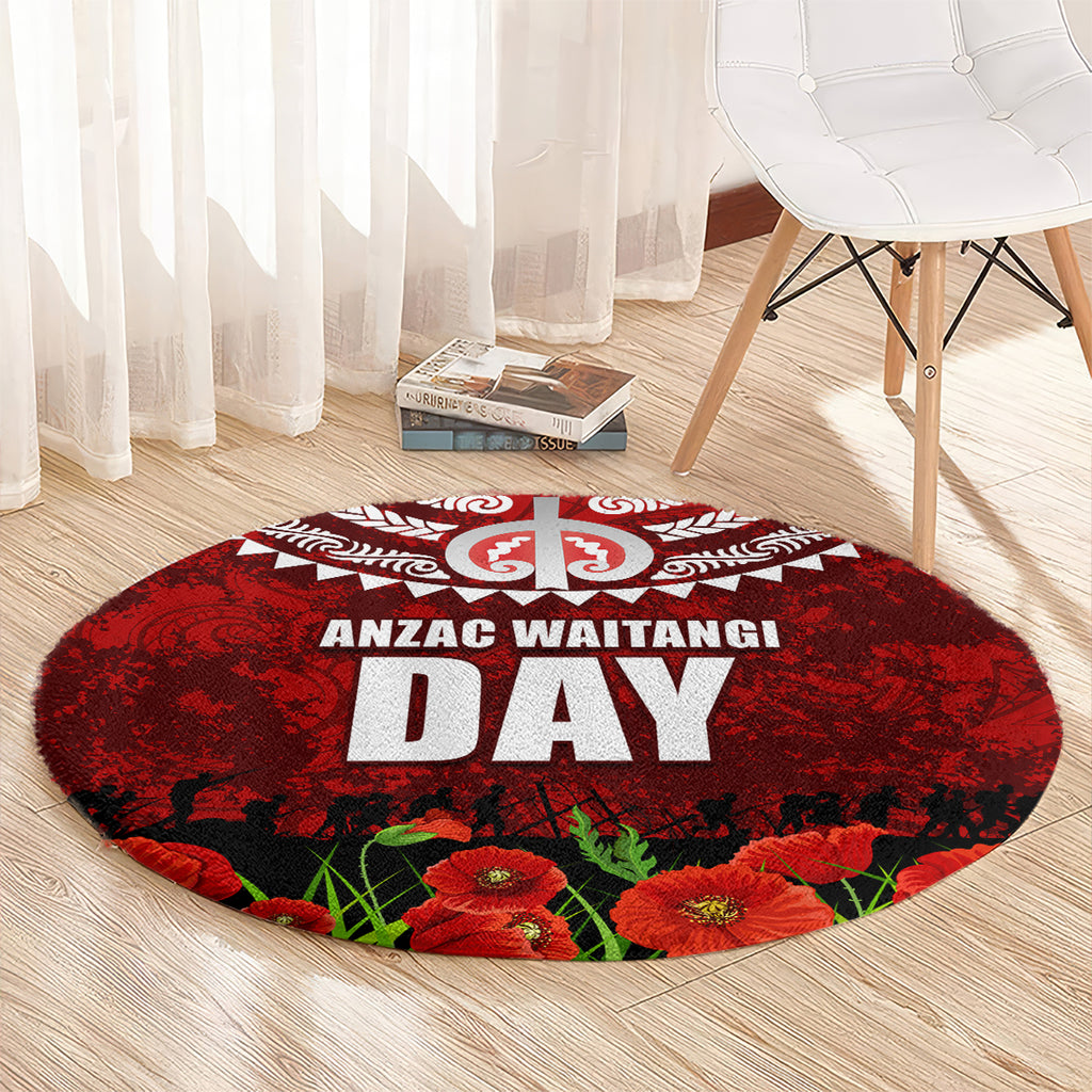 New Zealand ANZAC Waitangi Day Round Carpet Hei Tiki and Soldier