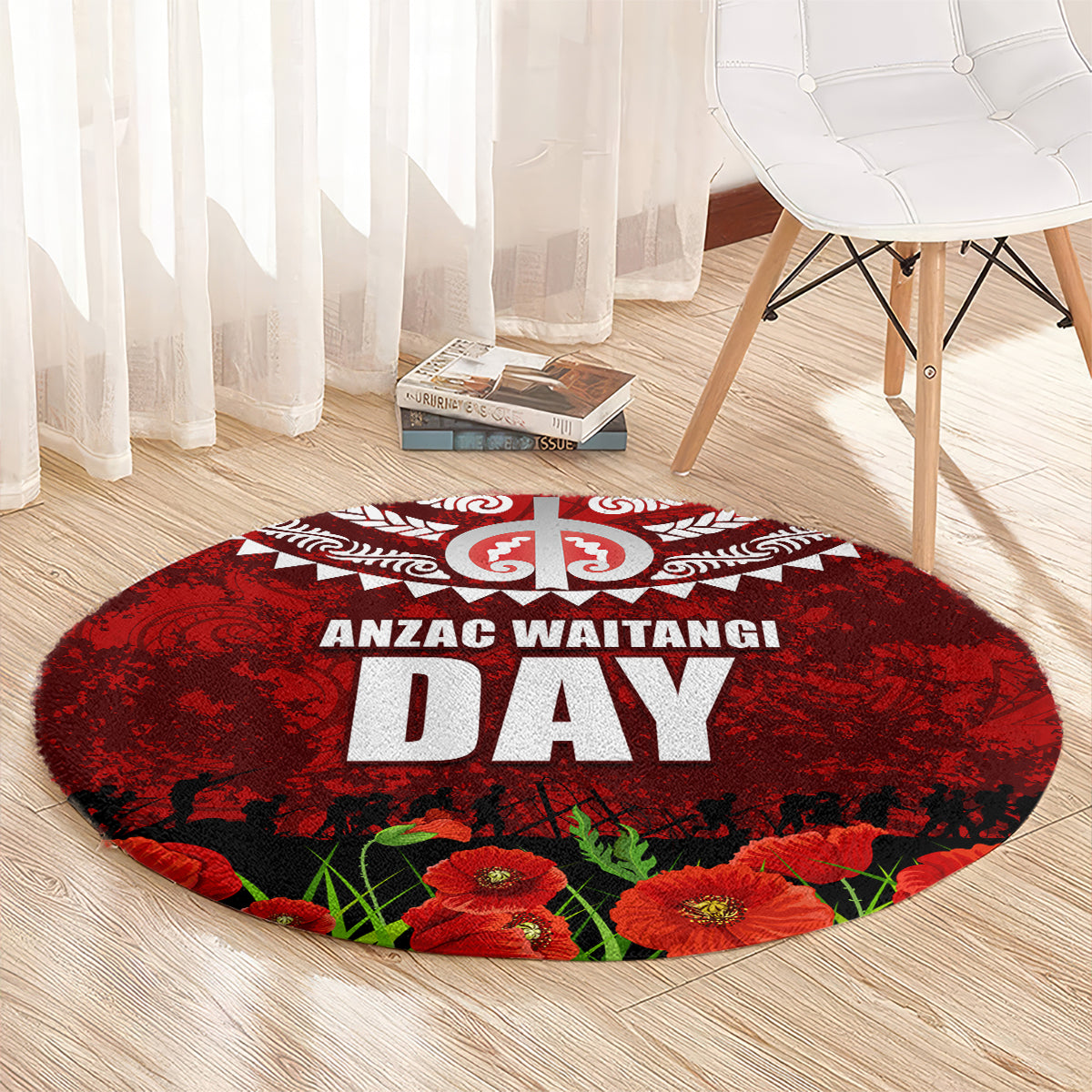 New Zealand ANZAC Waitangi Day Round Carpet Hei Tiki and Soldier