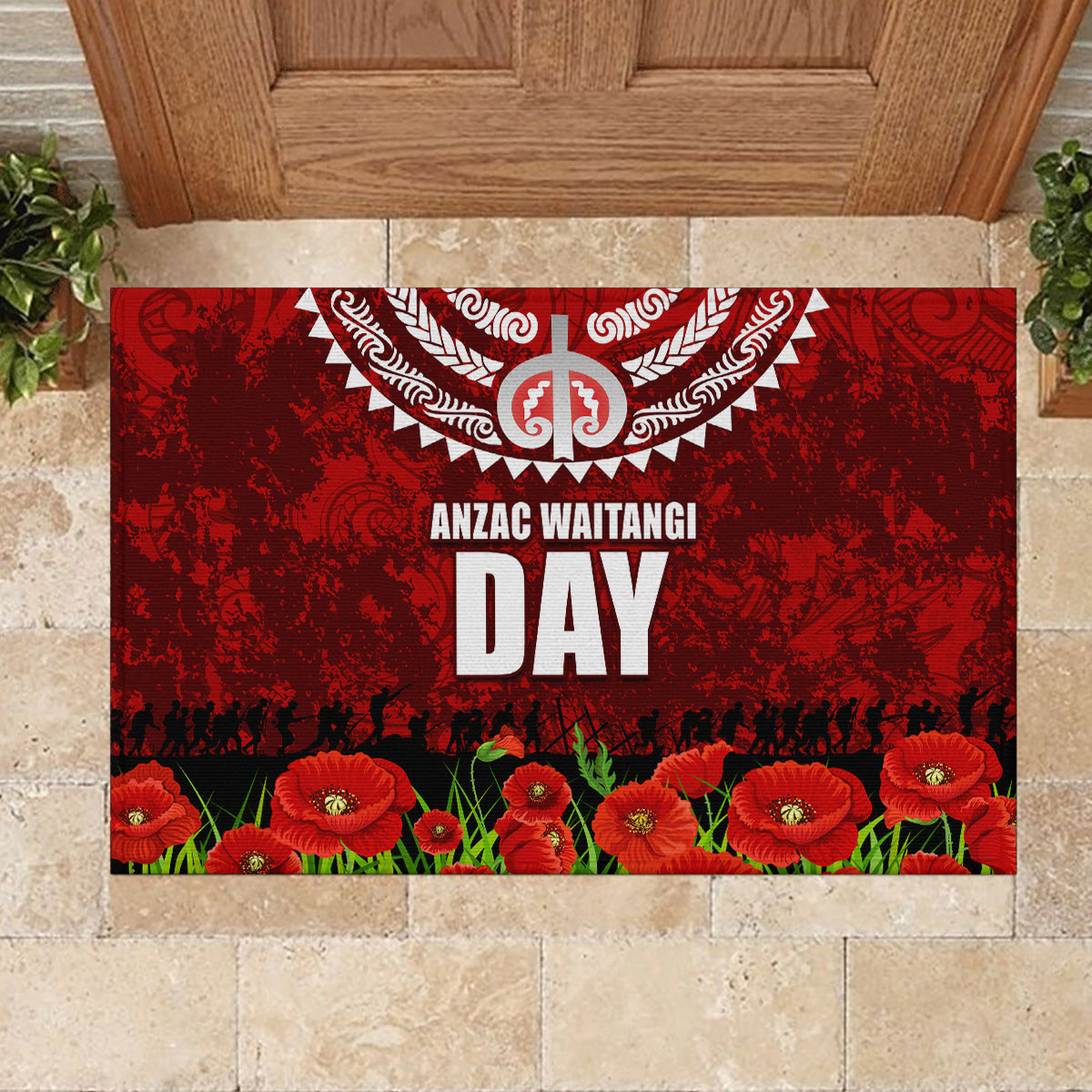 New Zealand ANZAC Waitangi Day Rubber Doormat Hei Tiki and Soldier