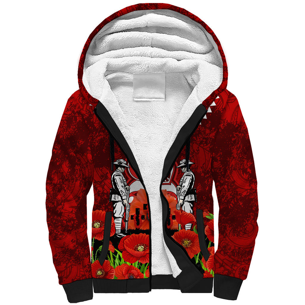 New Zealand ANZAC Waitangi Day Sherpa Hoodie Hei Tiki and Soldier