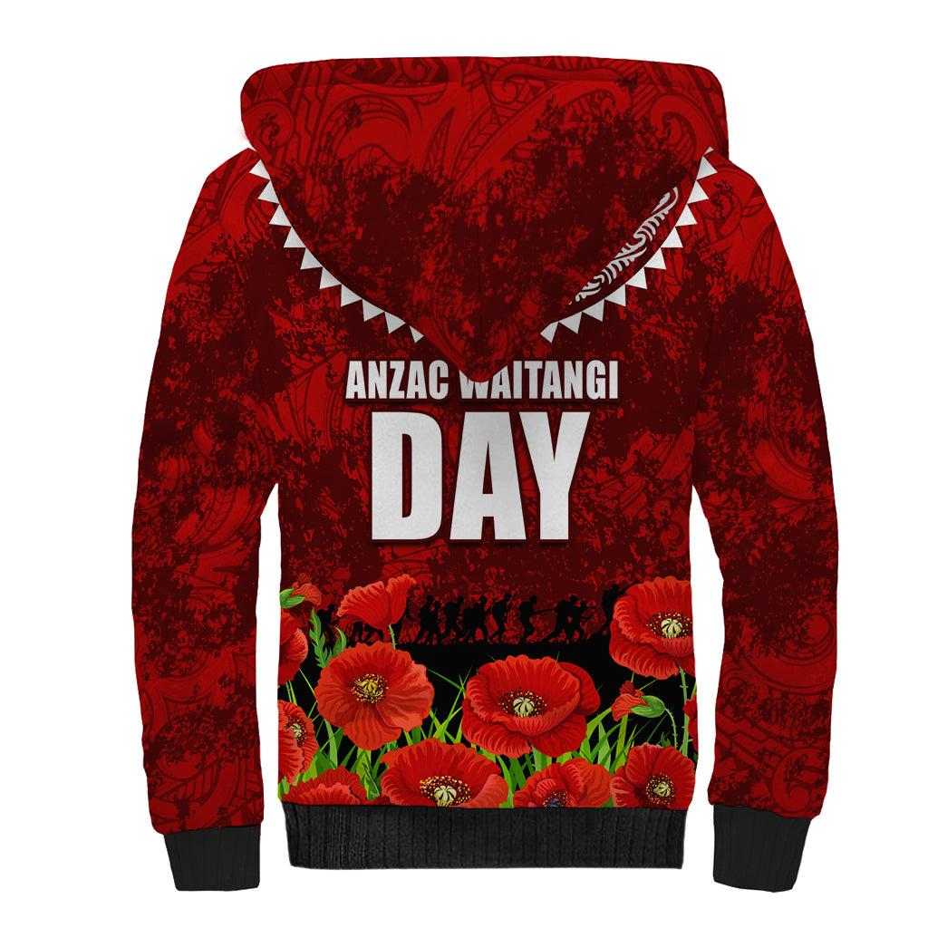 New Zealand ANZAC Waitangi Day Sherpa Hoodie Hei Tiki and Soldier