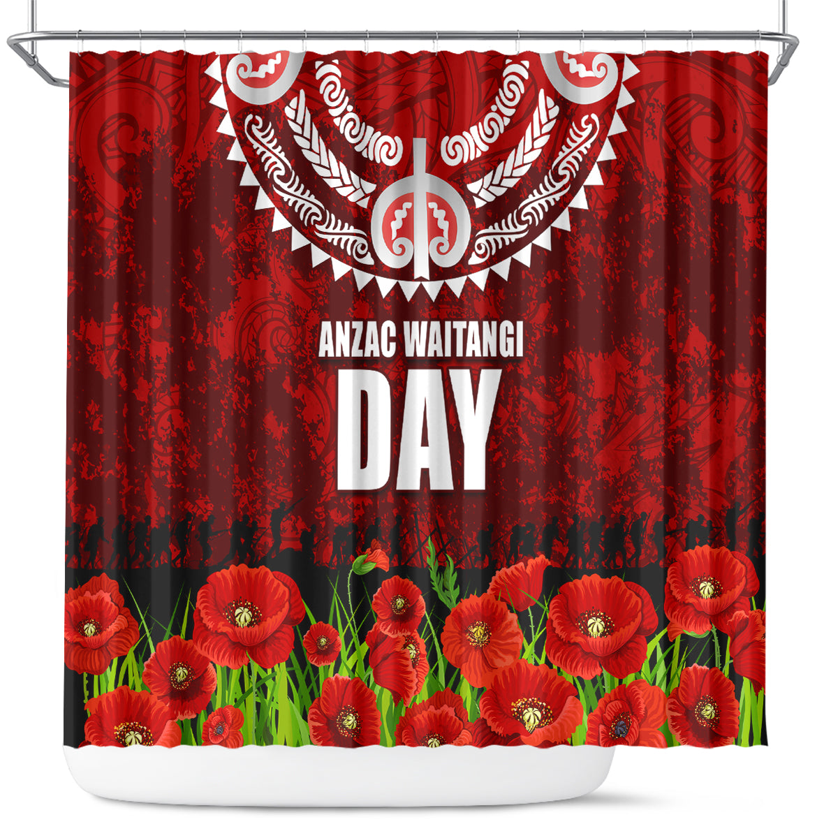 New Zealand ANZAC Waitangi Day Shower Curtain Hei Tiki and Soldier