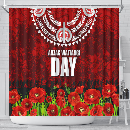 New Zealand ANZAC Waitangi Day Shower Curtain Hei Tiki and Soldier