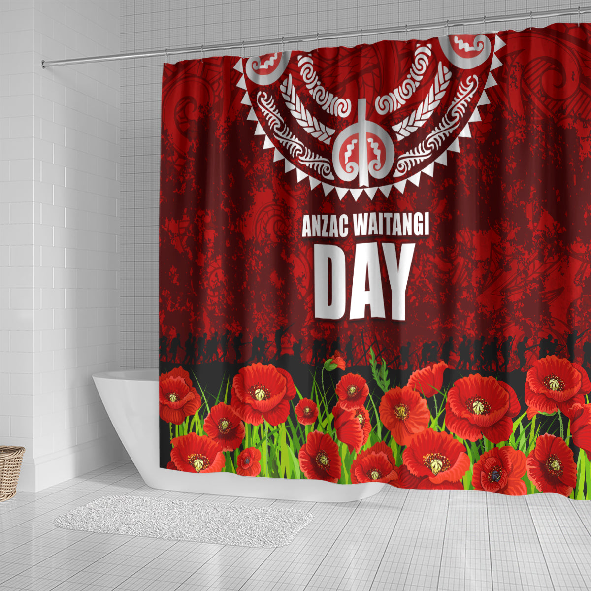 New Zealand ANZAC Waitangi Day Shower Curtain Hei Tiki and Soldier