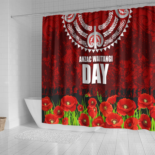 New Zealand ANZAC Waitangi Day Shower Curtain Hei Tiki and Soldier